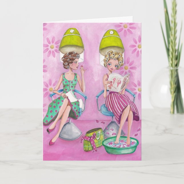 Cartão Salão de Beleza Rosa Fashion Saudação de Garota (Frente)