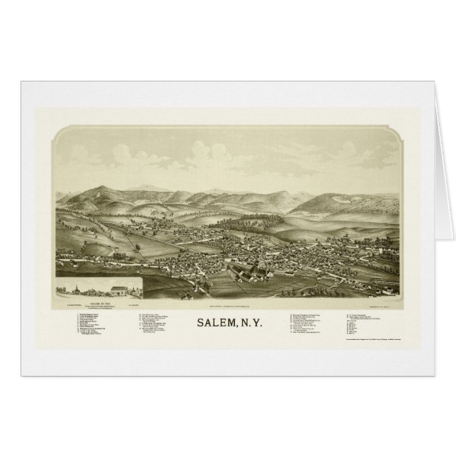 Cartão Salem, mapa panorâmico de NY - 1889 (Frente Horizontal)