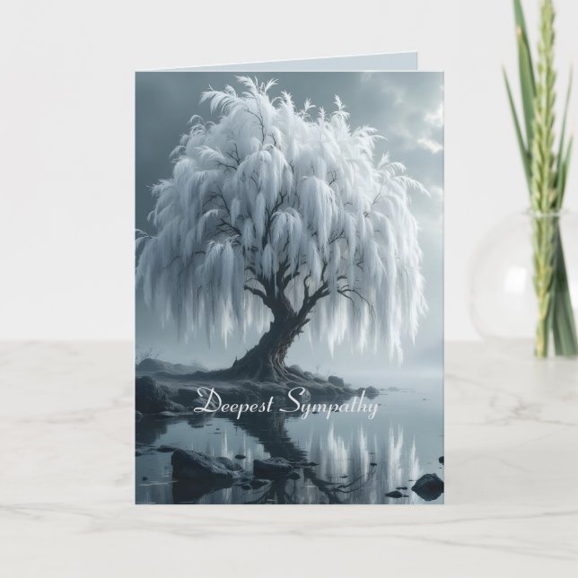 Cartão Salgueiro chorão junto a um lago, preto e branco (Frente)