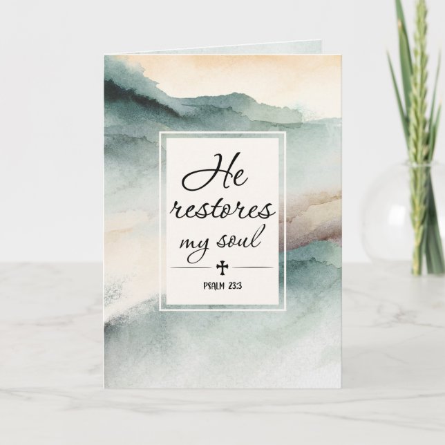 Cartão Salm 23 1-4 Ele Restaura Minha Cruz De Alma (Frente)