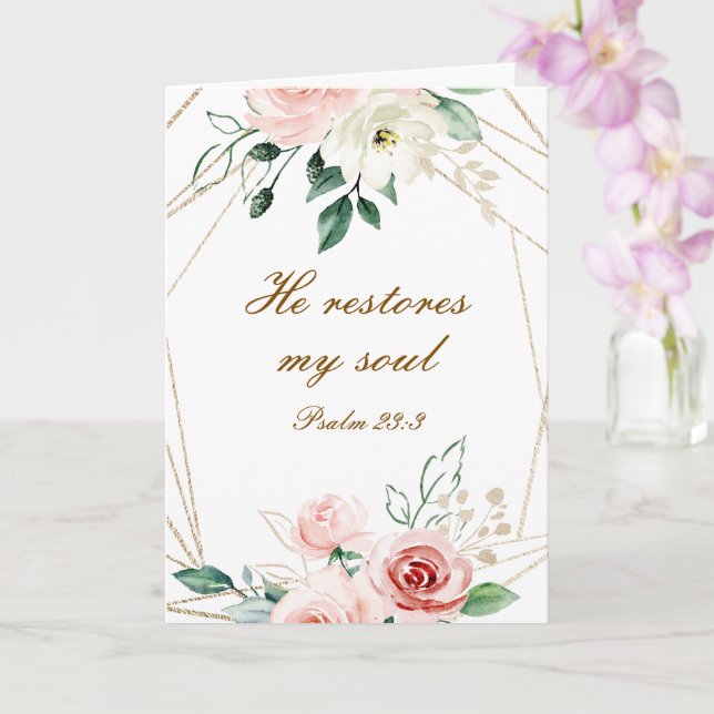 Cartão Salm 23:3 Ele Restaura minha Bíblia de Alma Verso  (Orquídea)