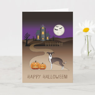 Cartão Salsa E Gota Branca E Casa Assombrada Ao Halloween