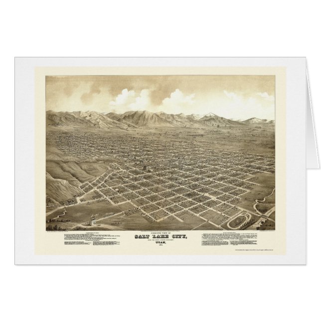 Cartão Salt Lake City, mapa panorâmico de UT - 1875 (Frente Horizontal)