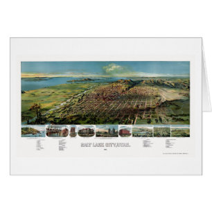 Cartão Salt Lake City, mapa panorâmico de UT - 1891
