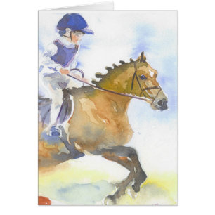Cartão Salto da criança e do pônei
