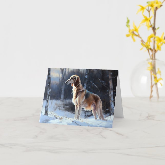 Cartão Saluki Deixe Nevar Natal (Flor Amarela)
