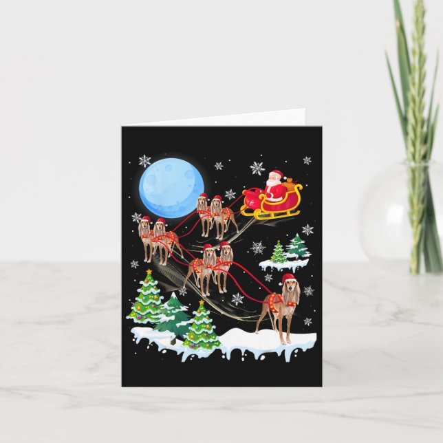 Cartão Saluki Reindeer Cachorro de Natal Andando Santa Ha (Frente)