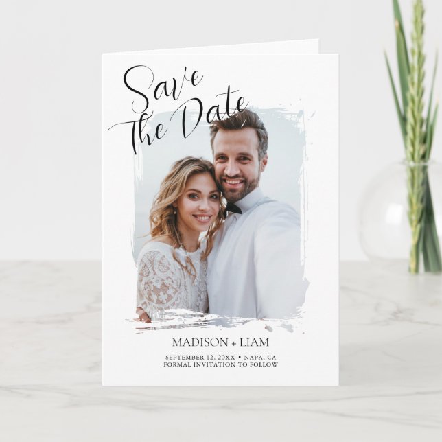 Cartão Salvar a Data de Casamento com Foto Moderna (Frente)