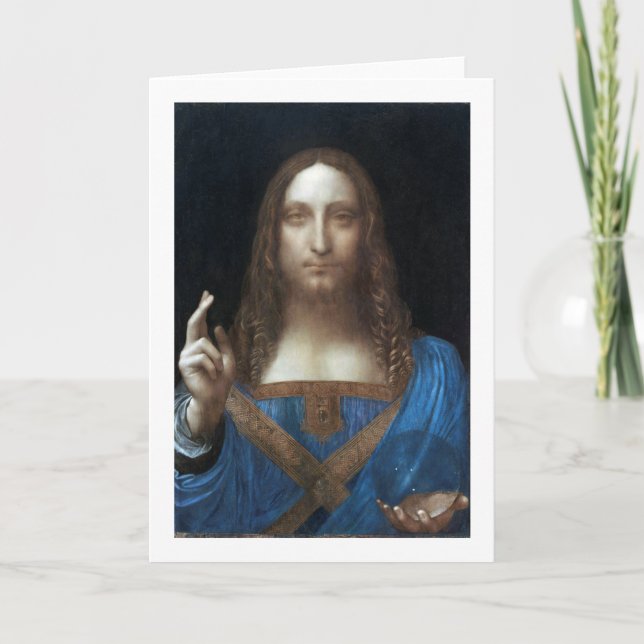 Cartão Salvator Mundi, Cristo de Jesus, Leonardo da Vinci (Frente)