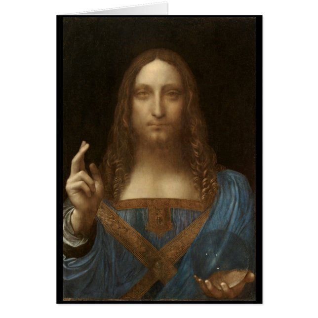 Cartão Salvator Mundi por Leonardo da Vinci cerca de 1500 (Frente)