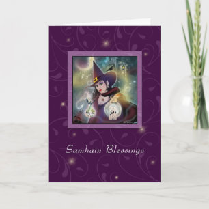 Cartão Samhain Blessings - Bruxa Purple Sparkle
