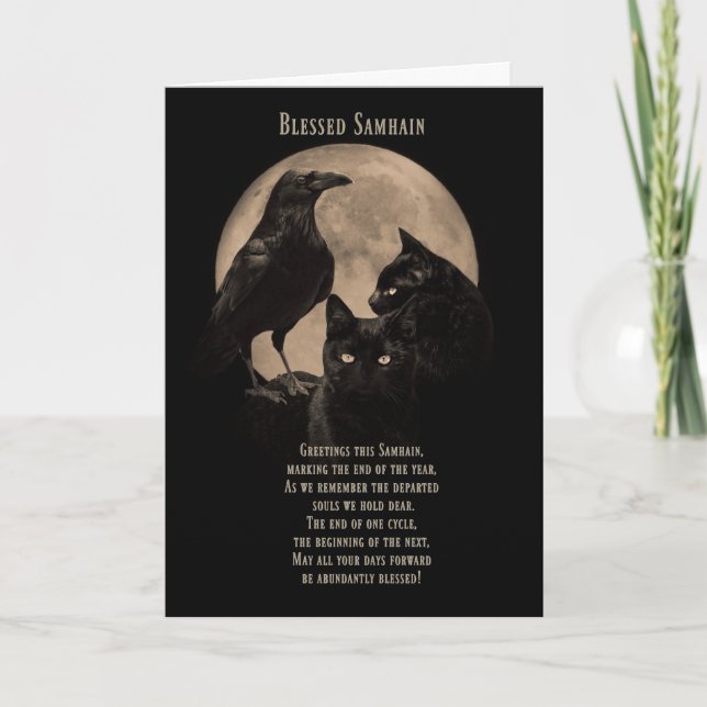 Cartão Samhain Blessings Raven e Black Cat (Frente)