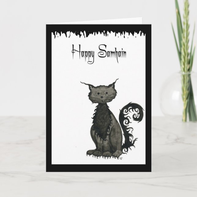 Cartão Samhain Cat Greeting Card (Frente)