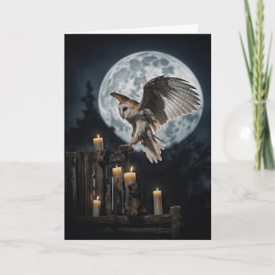 Cartão Samhain com Bonito coruja aberta Wings Full Moon