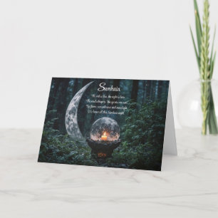 Cartão Samhain com Moon e Vela do Crescente Cristal Bola