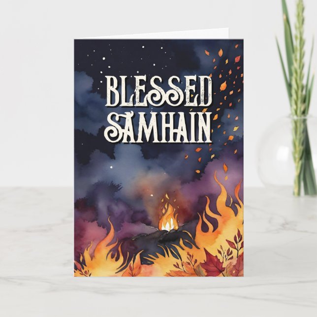 Cartão Samhain Night Fall Forest Pagan Bonfire Halloween (Frente)