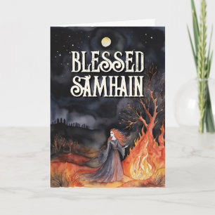 Cartão Samhain Night Fall Forest Pagan Bonfire Halloween