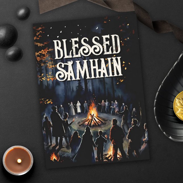 Cartão Samhain Night Fall Forest Pagan Bonfire Halloween (Samhain Night Fall Forest Pagan Bonfire Halloween Greeting Card)