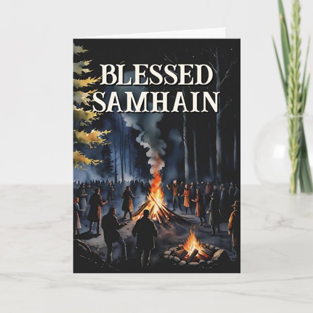 Cartão Samhain Night Fall Forest Pagan Bonfire Halloween (Frente)