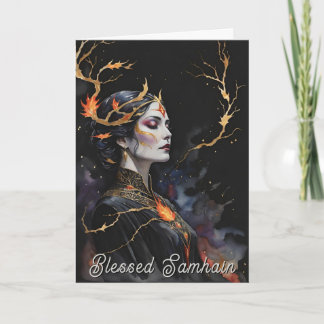 Cartão Samhain Pagan Bruxa Abençoada Noite de Queda de Ha