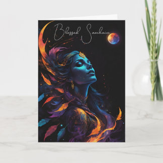 Cartão Samhain Pagan Bruxa Abençoada Noite de Queda de Ha