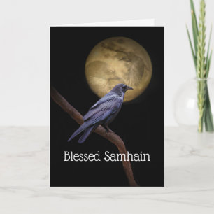Cartão Samhain Raven Crow e Poema da Lua