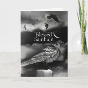Cartão Samhain Ravens e Crescent Moon