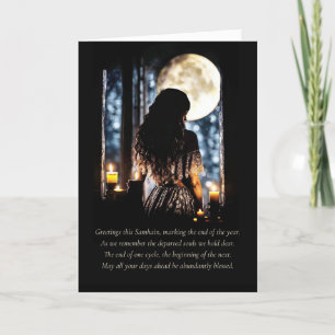 Cartão Samhain Saudações com Mística das Velas da Lua