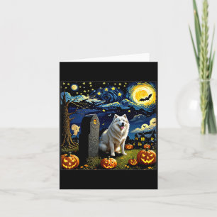 Cartão Samoyed Assustador de Halloween Noite Estrelada
