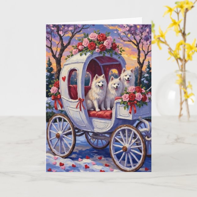 Cartão Samoyed Dog Valentine's Day  (Flor Amarela)