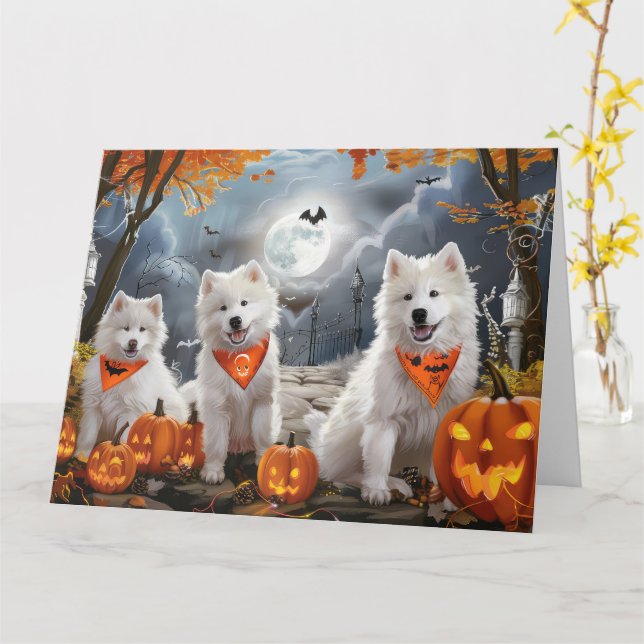 Cartão Samoyed Halloween Spooky (Flor Amarela)