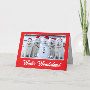Cartão Samoyeds e Boneco de Neve