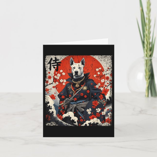 Cartão Samurai Pitbull japonês Tattoo Kawaii Ukiyo-e Nin (Frente)
