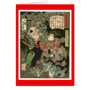 Cartão Samurai que luta Tengu, cerca de 1866