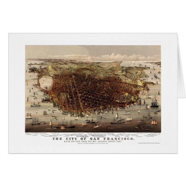 Cartão San Francisco, mapa panorâmico de CA - 1878 (Frente Horizontal)