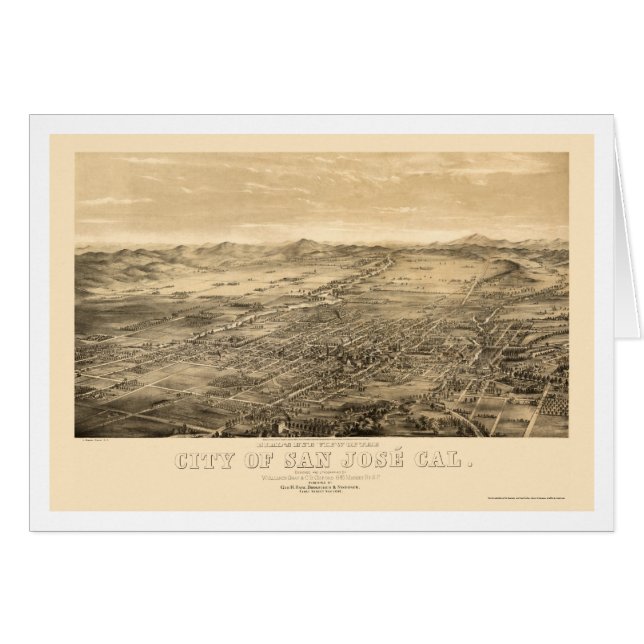Cartão San Jose, mapa panorâmico de CA - 1869 (Frente Horizontal)