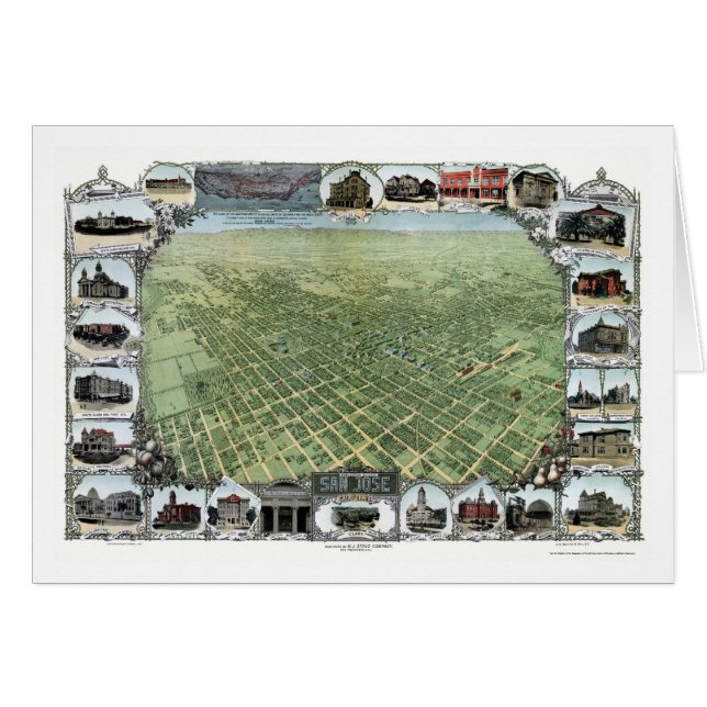 Cartão San Jose, mapa panorâmico de CA - 1901 (Frente Horizontal)