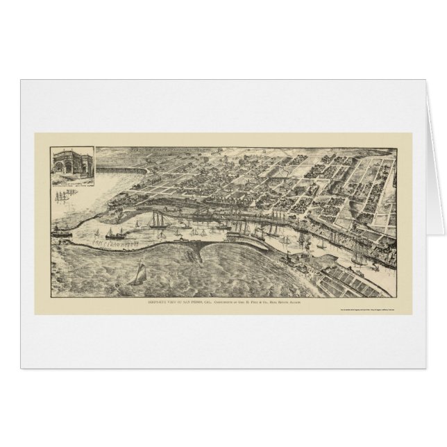 Cartão San Pedro, mapa panorâmico de CA - 1905 (Frente Horizontal)