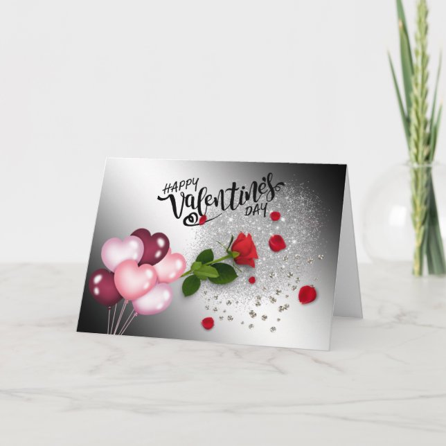 Cartão  San Valentín con purpurina y rosas  (Frente)