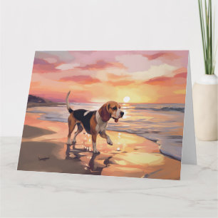 Cartão Sandy Paws Beagle Dog em Beach Sunset