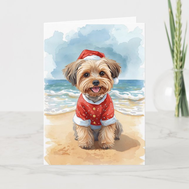 Cartão Sandy Paws & Shih Tzu Claus - Um Natal na Praia (Frente)
