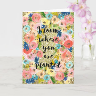 Cartão Sangue Onde Você Plantou Dourado Floral De Glitter