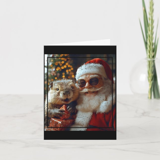 Cartão Santa And Beaver Selfie Funny Christmas Design  (Frente)