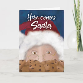 Cartão Santa and Cookies Watercolor Christmas Card