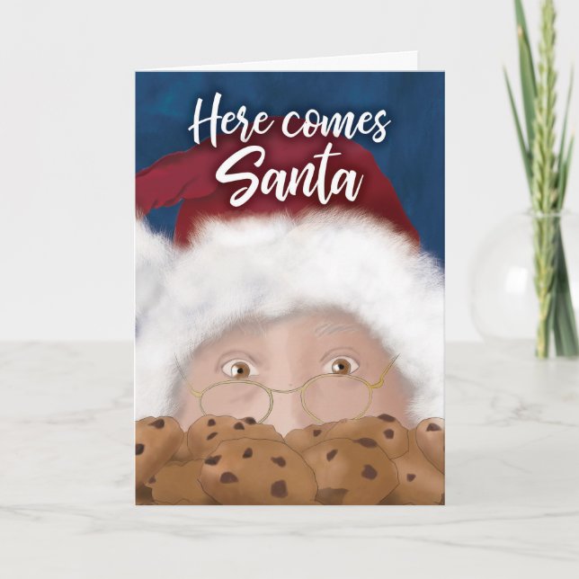 Cartão Santa and Cookies Watercolor Christmas Card (Frente)