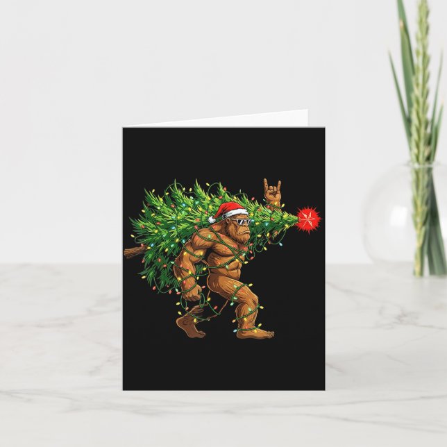 Cartão Santa Bigfoot Christmas Tree Xmas Lights Funny Sas (Frente)