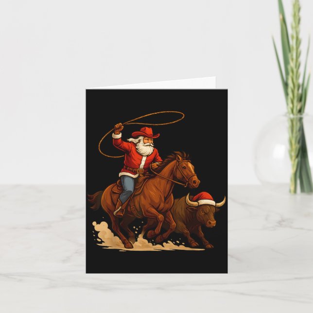 Cartão Santa Claus Cowboy Vintage Western Christmas Pajam (Frente)