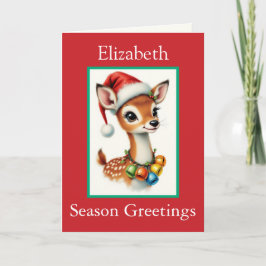 Cartão Santa Claus Custom Name Cute Reindeer Grandchild C