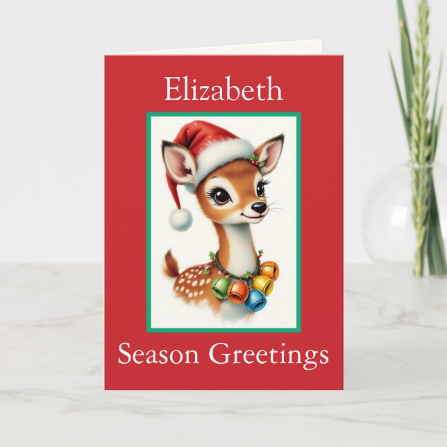 Cartão Santa Claus Custom Name Cute Reindeer Grandchild C (Frente)