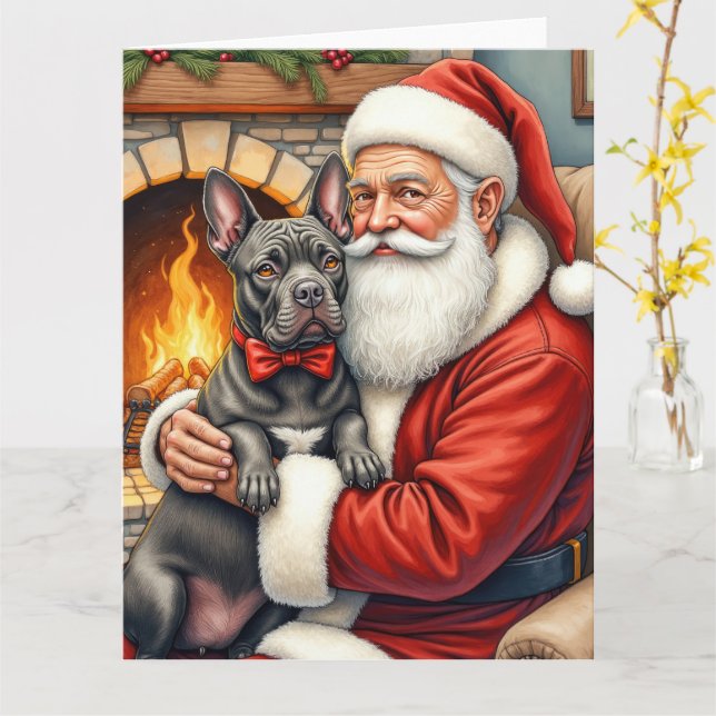 Cartão Santa Claus Holding Cane Corso Christmas Art (Flor Amarela)